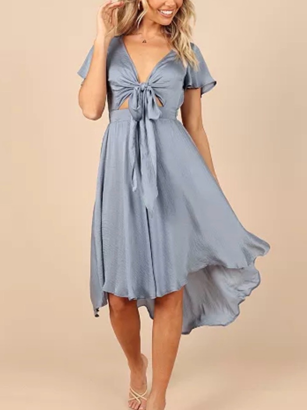 Petal + Pup Amanda Light Blue Tie Front High Lo Silky Dress, Size US 4